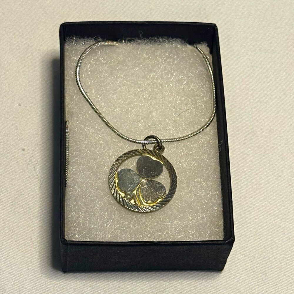 Sterling Silver 925 Signed Round ShamrockCharm Pendant Snake Chain Necklace 20in